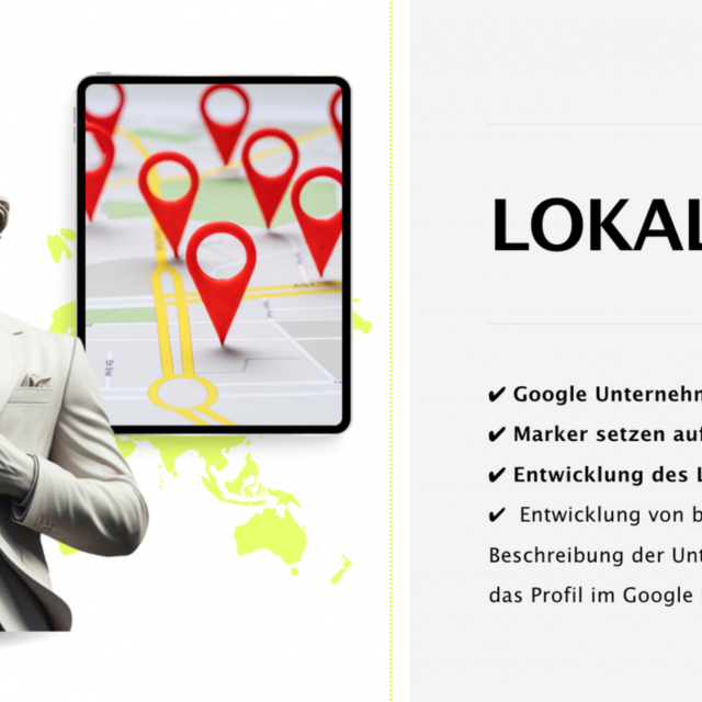 LOKAL Start-Paket, lokaler Sichtbarkeit auf Google, Online-Präsenz, Google-Unternehmensprofile, lokalen Suchergebnissen, Marker Google Maps, Google My Business