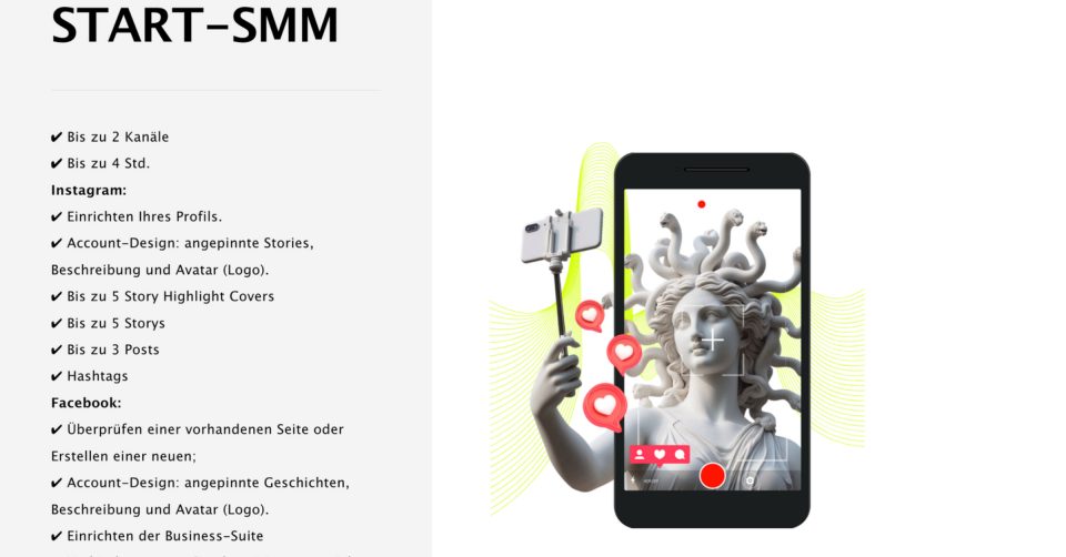 START-SMM - Social Media Marketing, SMM, Social Media, Branding, Account-Design, Hashtags, Business-Suite, Storys, Posts, Content, SMM-Paket, SMM Design