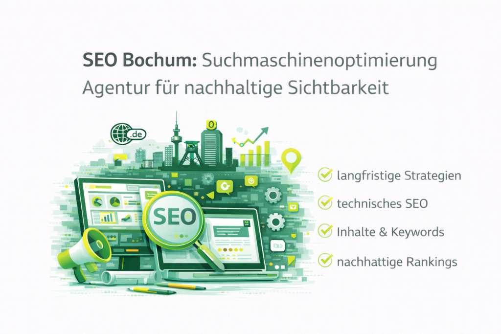 SEO Bochum: Suchmaschinenoptimierung Bochum, SEO Agentur Bochum, nachhaltige Sichtbarkeit für Unternehmen.