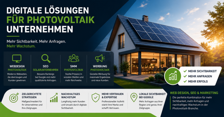 Webdesign Photovoltaik, SEO Solarunternehmen, SEO Photovoltaik, Webseite Photovoltaik, Homepage Solarunternehmen, Webdesign Solarunternehmen, SMM Photovoltaik