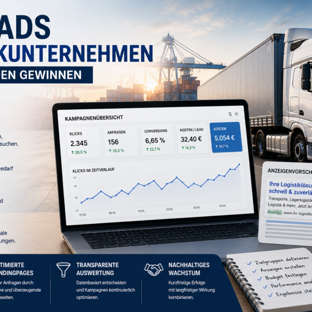 Google Ads für Logistikunternehmen, SEO Logistikunternehmen, SEA Logistikunternehmen, PPC Logistikunternehmen, Online Werbung für Logistikunternehmen