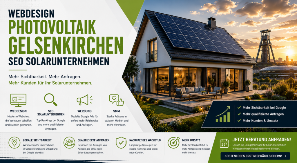 Webdesign Photovoltaik Gelsenkirchen und SEO Solarunternehmen Gelsenkirchen. Homepage Solarunternehmen Gelsenkirchen, SEO Photovoltaik Gelsenkirchen