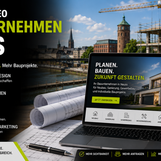 Webdesign Bauunternehmen Neuss, SEO Bauunternehmen Neuss, Website Bauunternehmen Neuss, Local SEO Bauunternehmen, Bauunternehmen Kunden gewinnen
