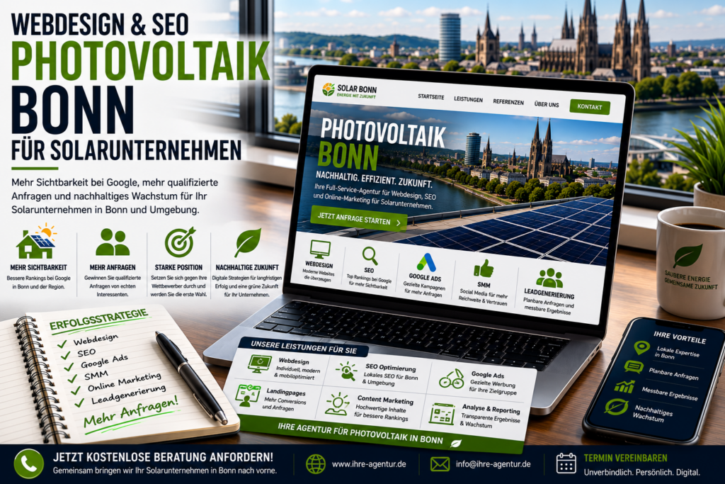 Webdesign Photovoltaik Bonn SEO Solarunternehmen. SEO Photovoltaik Bonn, Webseite Photovoltaik Bonn, Homepage Solarunternehmen Bonn, SMM Photovoltaik Bonn