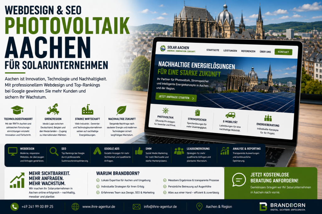 Webdesign Photovoltaik Aachen SEO Solarunternehmen. SEO Photovoltaik Aachen, Webseite Photovoltaik Aachen, Homepage Solarunternehmen Aachen, SMM Photovoltaik Aachen