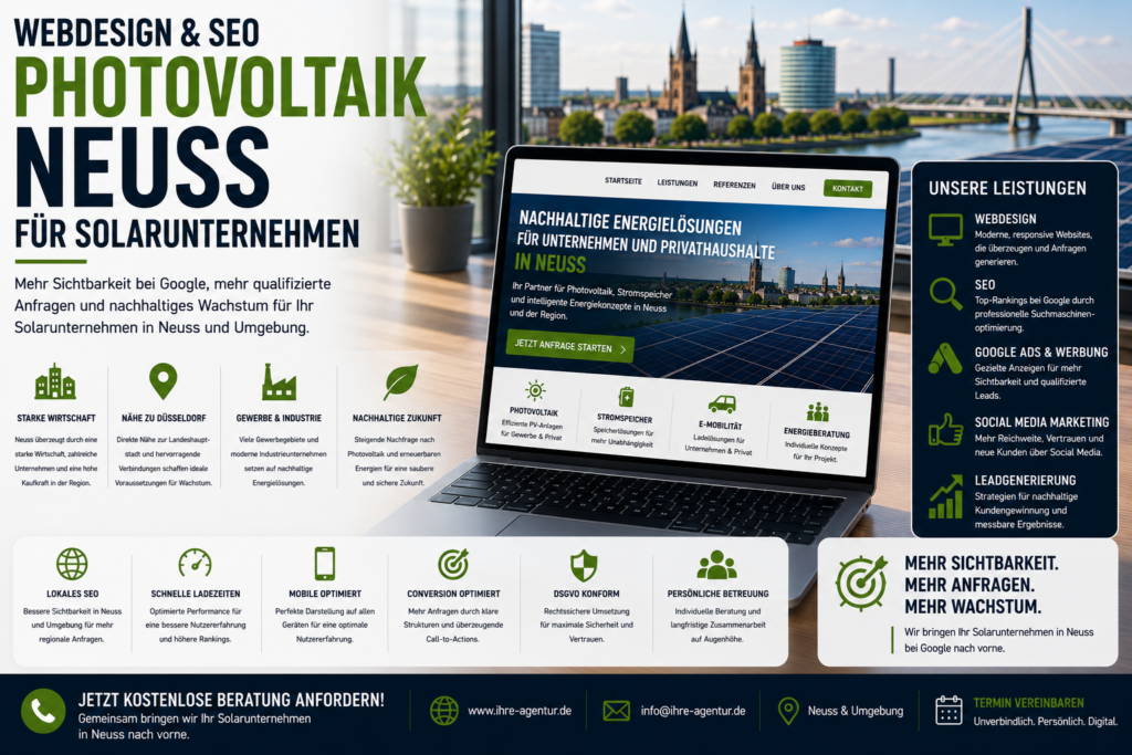 Webdesign Photovoltaik Neuss SEO Solarunternehmen. SEO Photovoltaik Neuss, Webseite Photovoltaik Neuss, Homepage Solarunternehmen Neuss, SMM Photovoltaik Neuss