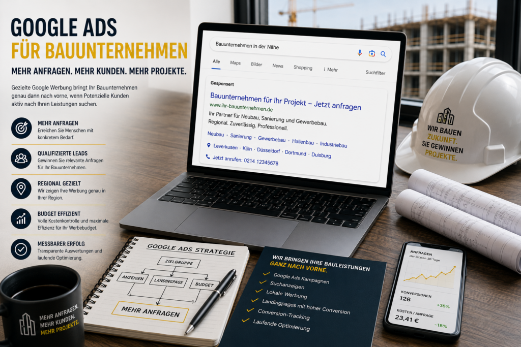 Google Ads für Bauunternehmen, Google Werbung Bauunternehmen, Google Ads Bauunternehmen, Werbung für Bauunternehmen, Bauunternehmen Google Ads