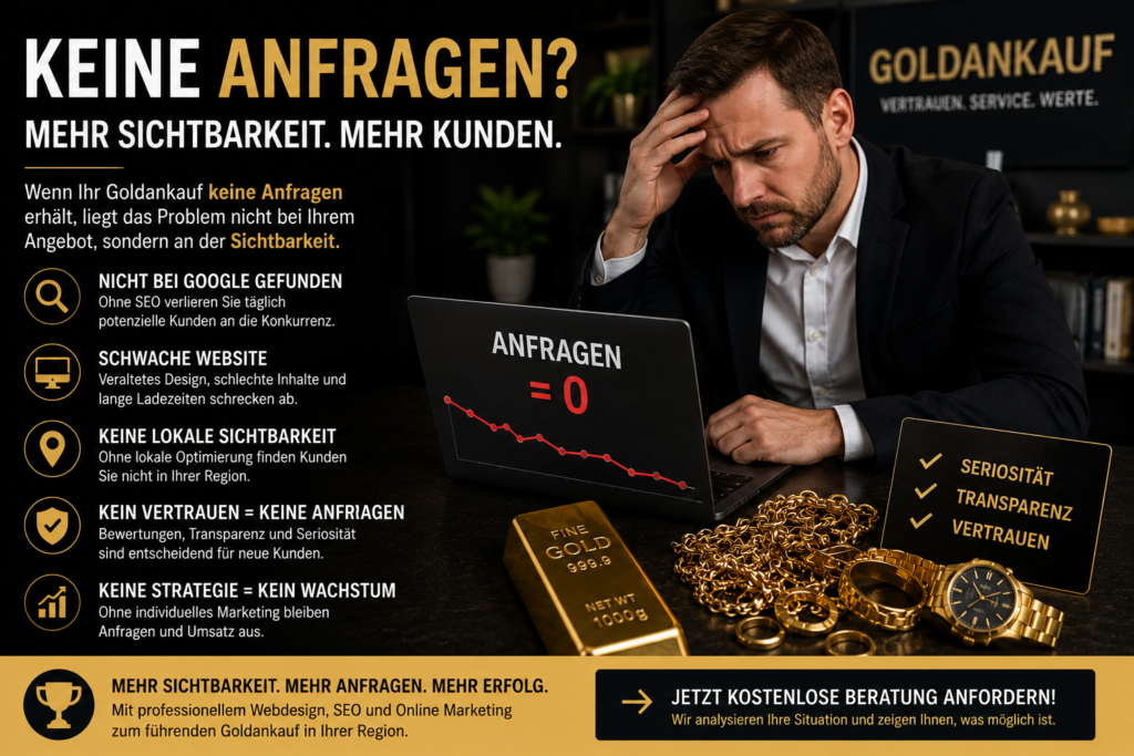 Goldankauf keine Anfragen: Goldankauf Kunden gewinnen, SEO Goldankauf, Website Goldankauf, Marketing Goldankauf, Goldankauf Anfragen, Online Marketing Goldankauf