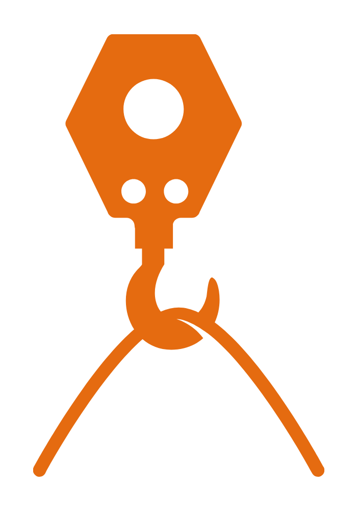 2 - Brand Born Website SEO SMM Digital Marketing Orange crane hook silhouette with a hexagonal head and curved hook against a black background, indicating lifting equipment