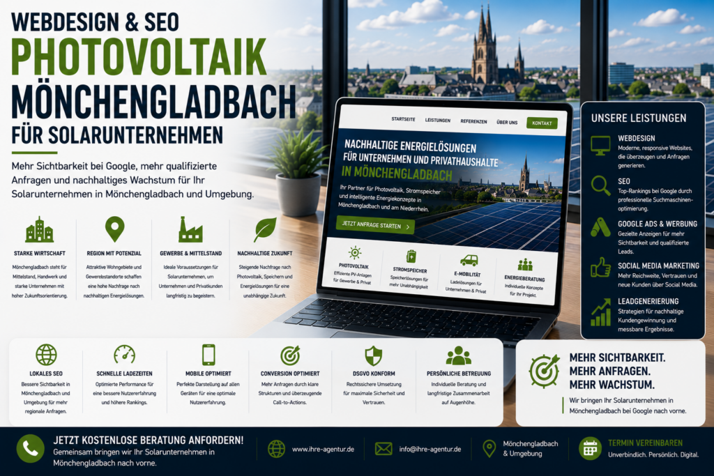 Webdesign Photovoltaik Mönchengladbach SEO Solarunternehmen. SEO Photovoltaik Mönchengladbach, Webseite Photovoltaik Mönchengladbach, SMM Photovoltaik Mönchengladbach