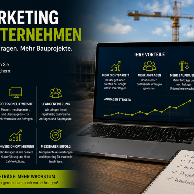 Online Marketing für Bauunternehmen, Marketing für Bauunternehmen, Bauunternehmen Kunden gewinnen, Mehr Anfragen Bauunternehmen, Leadgenerierung Bauunternehmen