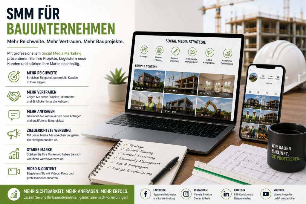 SMM für Bauunternehmen, Social Media Marketing für Bauunternehmen, Bauunternehmen Kunden gewinnen, Social Media Marketing Bauunternehmen