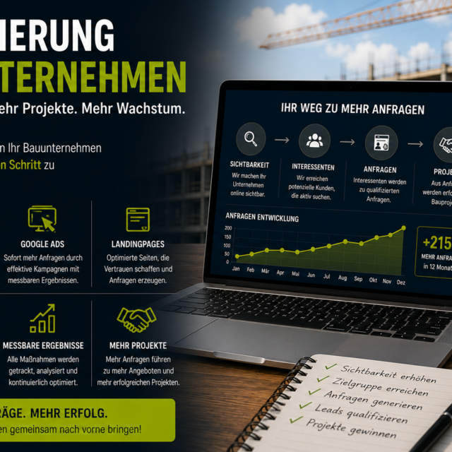Leadgenerierung für Bauunternehmen, Leads für Bauunternehmen, Bauunternehmen Kunden gewinnen, Mehr Anfragen Bauunternehmen, Bauunternehmen Leads