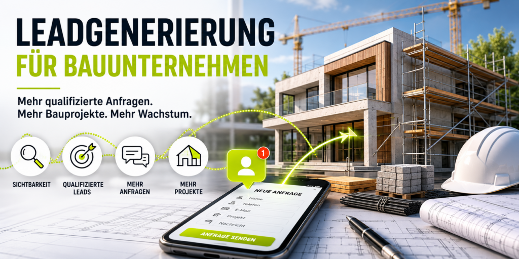 Leadgenerierung für Bauunternehmen, Leads für Bauunternehmen, Bauunternehmen Kunden gewinnen, Mehr Anfragen Bauunternehmen, Bauunternehmen Leads