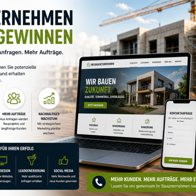 Leadgenerierung für Bauunternehmen, Leads für Bauunternehmen, Bauunternehmen Kunden gewinnen, Mehr Anfragen Bauunternehmen, Bauunternehmen Leads