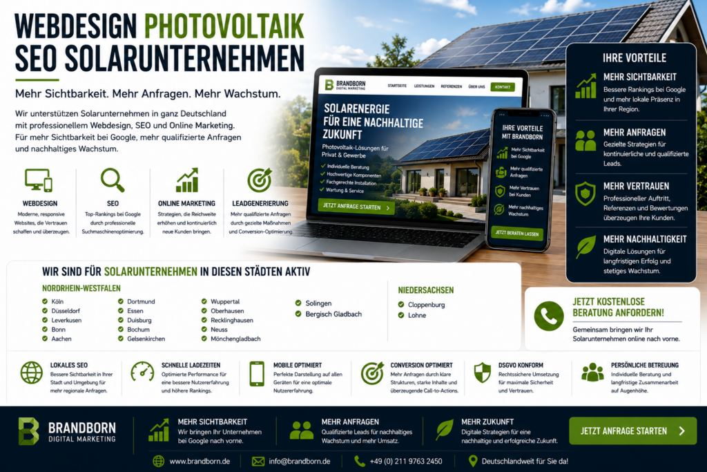 Professionelles Webdesign Photovoltaik und SEO Solarunternehmen. Webdesign für Solarunternehmen, Website für Photovoltaik Unternehmen, SEO für Solarunternehmen