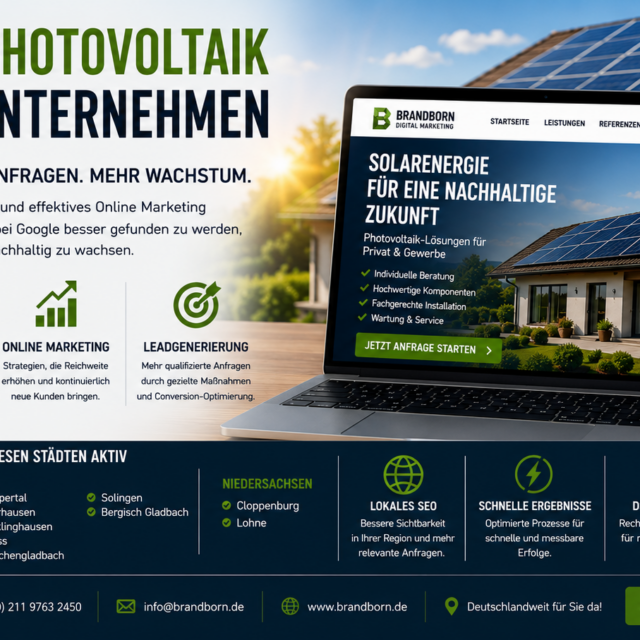 Professionelles Webdesign Photovoltaik und SEO Solarunternehmen. Webdesign für Solarunternehmen, Website für Photovoltaik Unternehmen, SEO für Solarunternehmen
