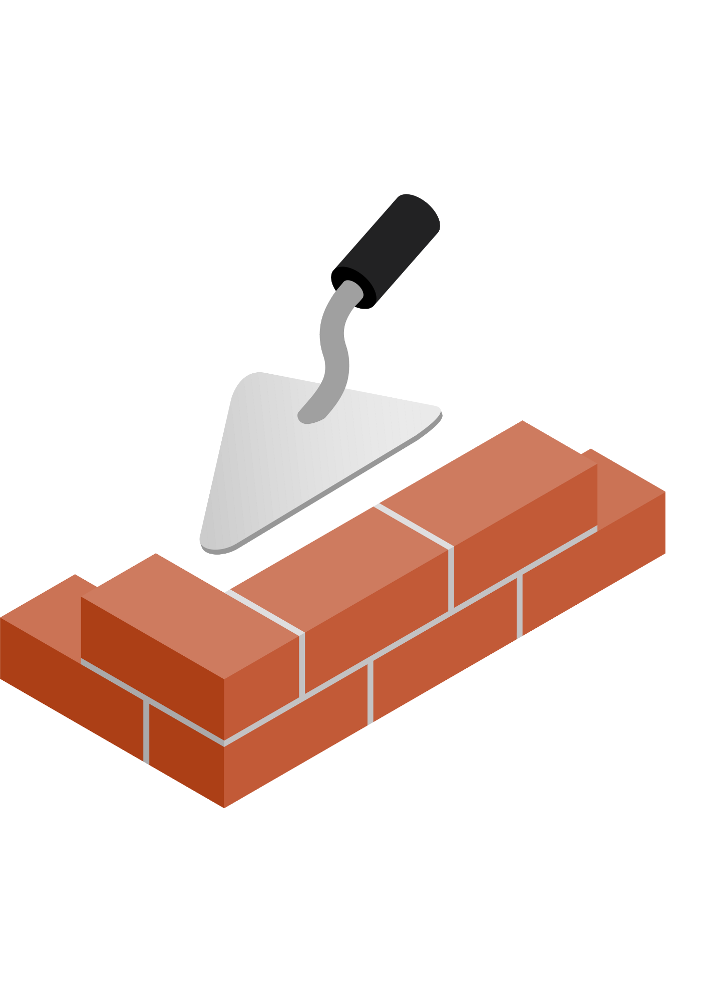 3 - Brand Born Website SEO SMM Digital Marketing Isometric illustration of a trowel spreading mortar on a brick wall during construction.