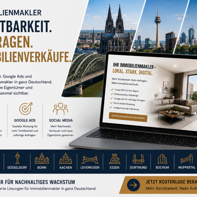 SEO für Immobilienmakler, Webdesign Immobilienmakler, Google Ads und Online Marketing für Makler. Mehr Eigentümeranfragen und Immobilienverkäufe.