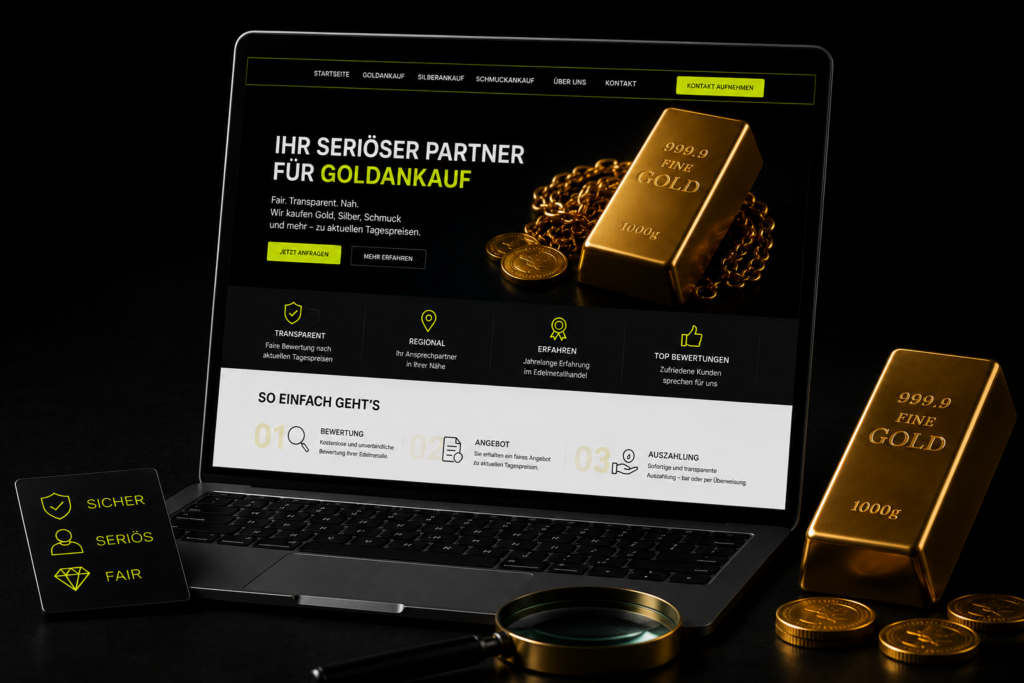 Website für Edelmetallhändler optimieren: Erfahren Sie, welche Elemente eine Goldankauf Website erfolgreich machen und mehr Kunden gewinnen.