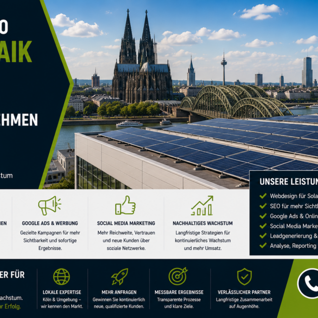 Webdesign Photovoltaik Köln, SEO Solarunternehmen Köln. SEO Photovoltaik Köln, Webseite Photovoltaik Köln, Homepage Solarunternehmen Köln, SMM Photovoltaik Köln