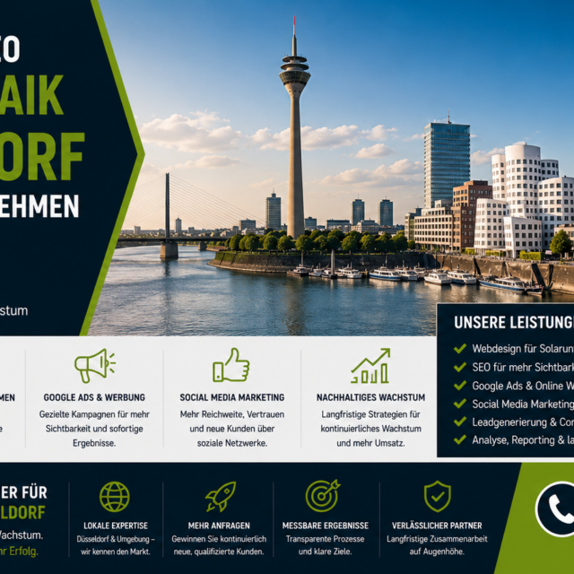 Webdesign Photovoltaik Düsseldorf SEO Solarunternehmen, Webseite Photovoltaik Düsseldorf, SMM Photovoltaik Düsseldorf, Webdesign Solarunternehmen Düsseldorf