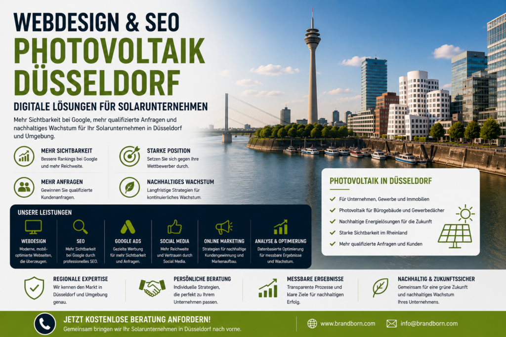 Webdesign Photovoltaik Düsseldorf SEO Solarunternehmen, Webseite Photovoltaik Düsseldorf, SMM Photovoltaik Düsseldorf, Webdesign Solarunternehmen Düsseldorf
