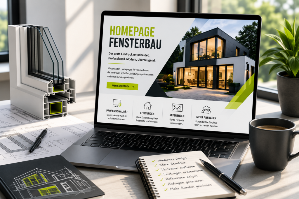 Homepage Fensterbau, Homepage für Fensterbauer, Fensterbau Homepage erstellen, moderne Homepage Fensterbau, Fensterbauer Website.