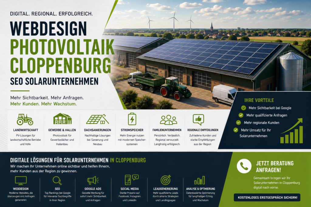 Webdesign Photovoltaik Cloppenburg und SEO Solarunternehmen Cloppenburg. SEO Photovoltaik Cloppenburg, Webseite Photovoltaik Cloppenburg