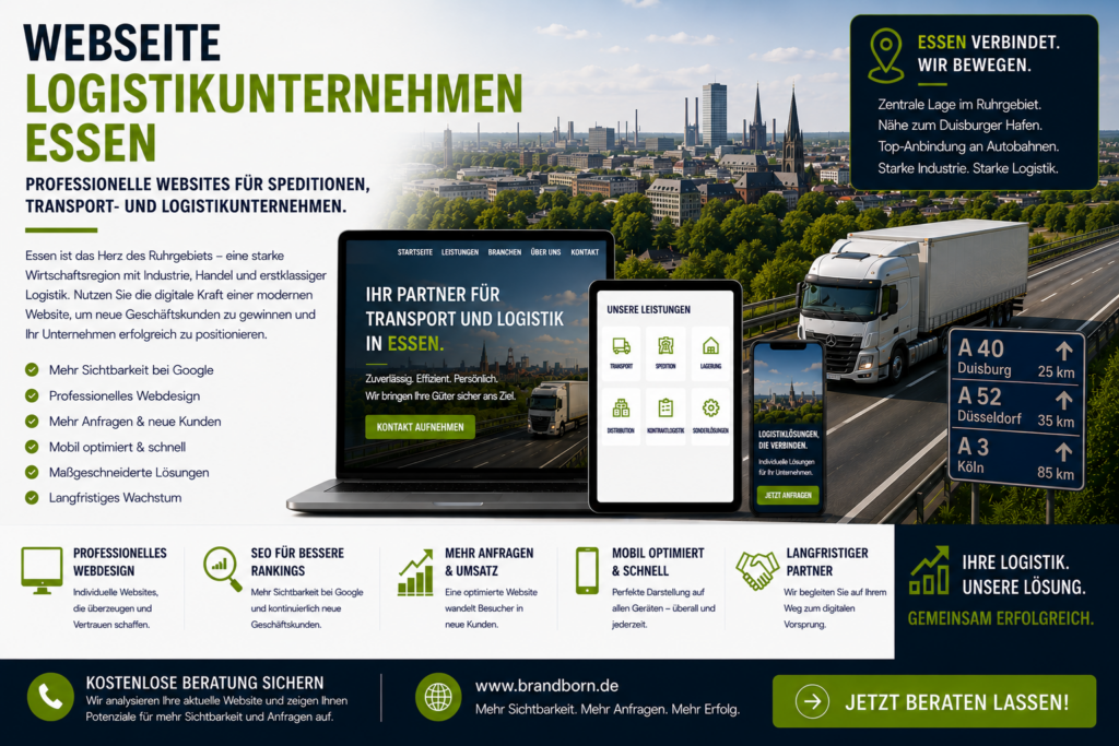 Webseite Logistikunternehmen Essen, Webdesign Logistikunternehmen Essen, Website für Spedition Essen, SEO Logistikunternehmen Essen