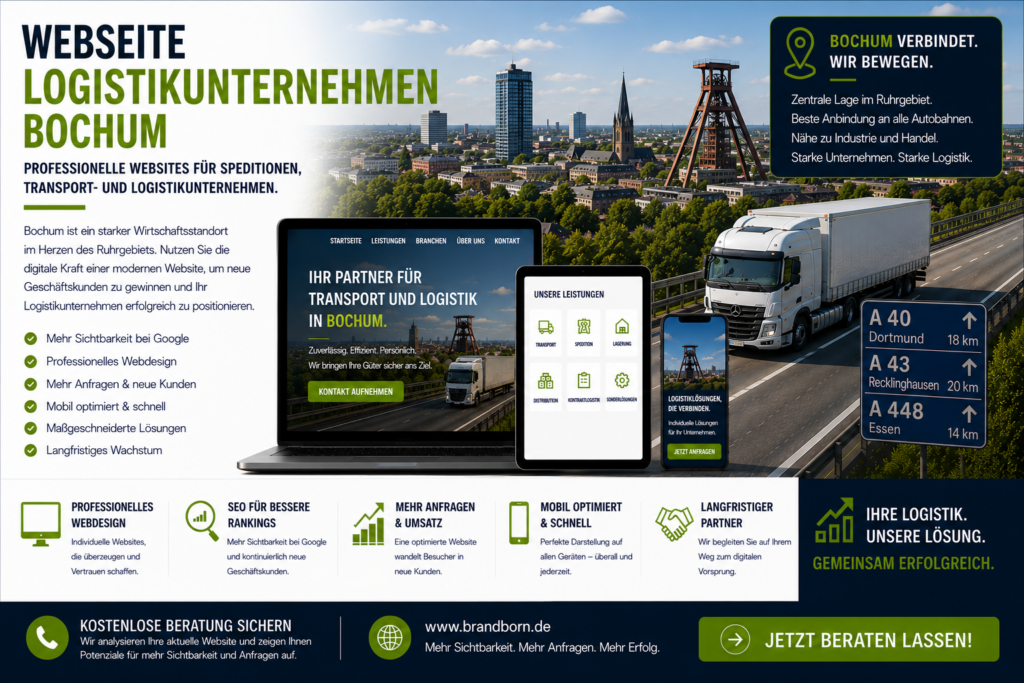 Webseite Logistikunternehmen Bochum, Webdesign Logistikunternehmen Bochum, Website für Spedition Bochum, SEO Logistikunternehmen Bochum
