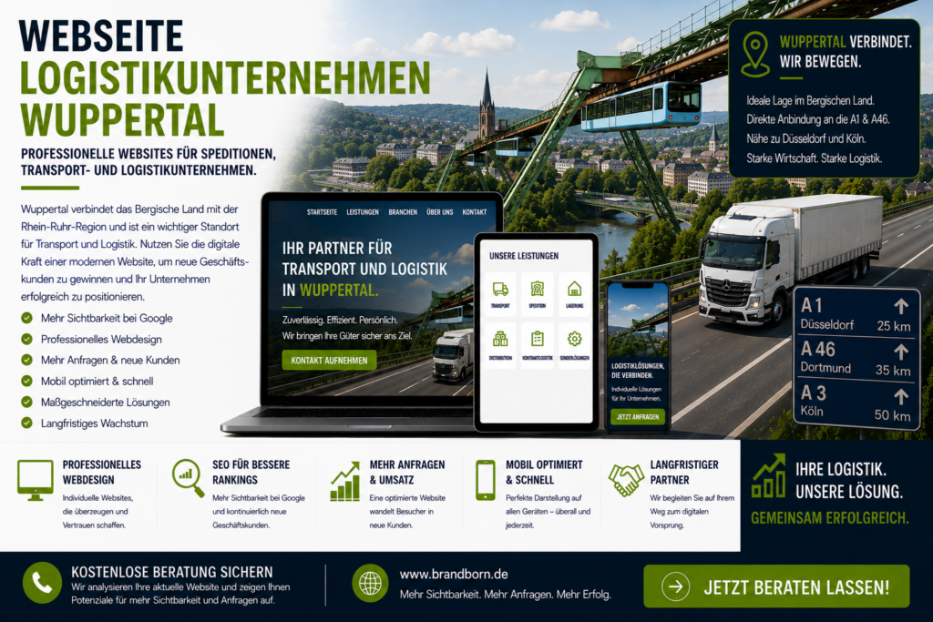 Webseite Logistikunternehmen Wuppertal, Webdesign Logistikunternehmen Wuppertal, Website für Spedition Wuppertal, SEO Logistikunternehmen Wuppertal