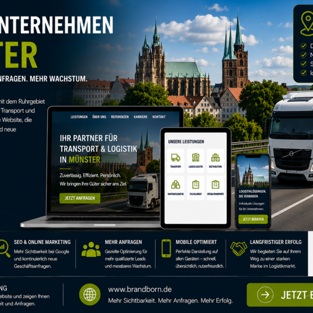 Logistikunternehmen Münster profitieren von professionellem Webdesign Münster SEO und digitalen Strategien für mehr Sichtbarkeit und neue Kundenanfragen.