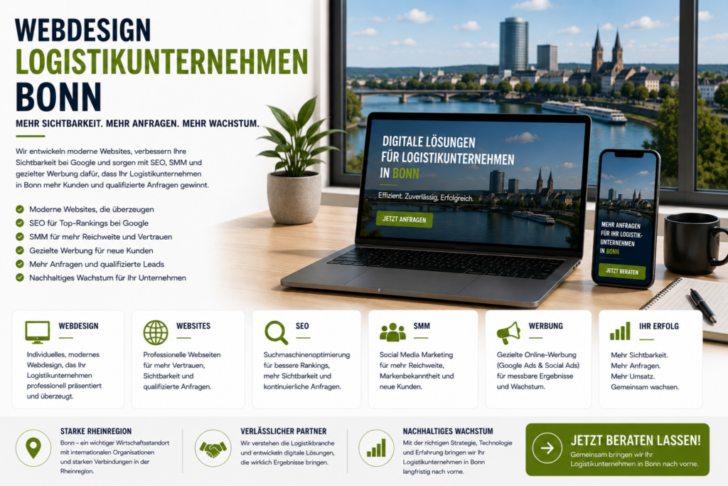 Webdesign Logistikunternehmen Bonn, Webseite Logistikunternehmen Bonn, SEO Logistikunternehmen Bonn, SMM Logistikunternehmen Bonn, Werbung Logistikunternehmen Bonn