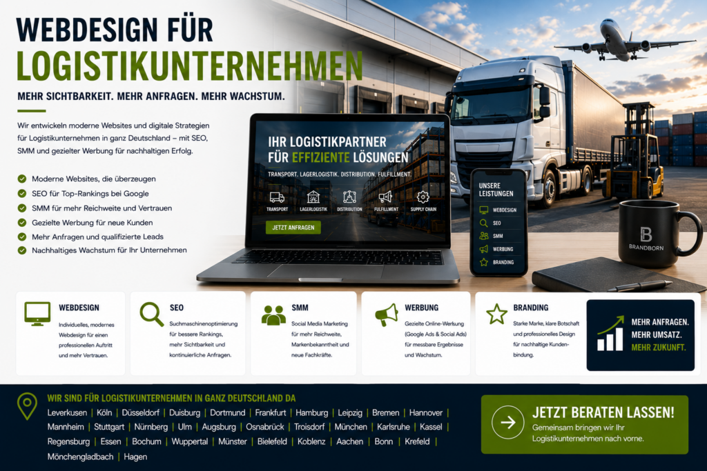 Webdesign für Logistikunternehmen, Webseite für Logistikunternehmen, SEO für Logistikunternehmen, SMM für Logistikunternehmen, Werbung für Logistikunternehmen - Brand Born Website SEO SMM Digital Marketing Webdesign für Logistikunternehmen, Webseite für Logistikunternehmen, SEO für Logistikunternehmen, SMM für Logistikunternehmen, Werbung für Logistikunternehmen