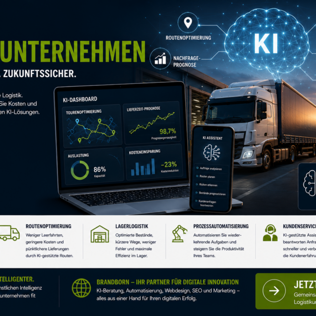 KI für Logistikunternehmen, Künstliche Intelligenz Logistik, KI in der Logistik, KI für Speditionen, Automatisierung Logistik, Digitalisierung Logistik
