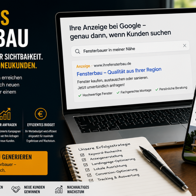 Google Ads Fensterbau, Google Werbung Fensterbau, Google Ads für Fensterbauer, Fensterbau Leads, Fensterbau Neukunden gewinnen.