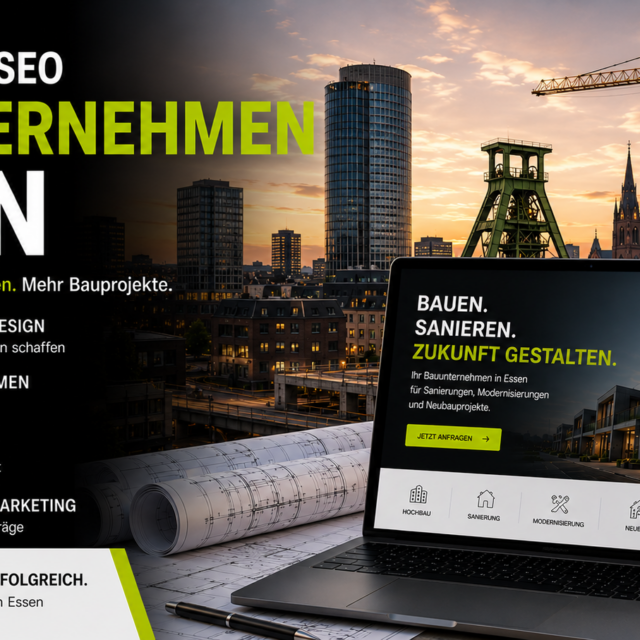 Webdesign Bauunternehmen Essen, SEO Bauunternehmen Essen, Website Bauunternehmen Essen, Local SEO Bauunternehmen, Bauunternehmen Kunden gewinnen