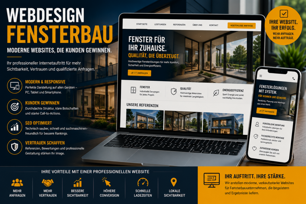 Webdesign Fensterbau, Webdesign für Fensterbauer, moderne Fensterbau Website, responsive Webdesign Fensterbau, Webagentur Fensterbau.