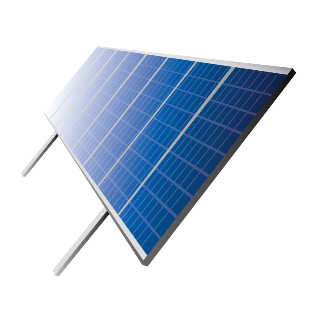 Solar photovoltaic panel tilted on a metal frame to capture sunlight on an angled stand by design