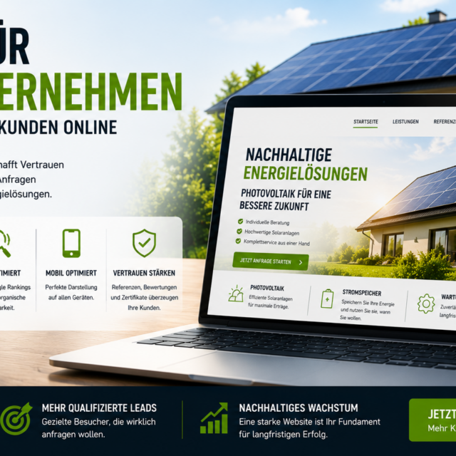 Website für Solarunternehmen und Webdesign Solarunternehmen. Webseite Solarunternehmen, Homepage Solarunternehmen, Webdesign Photovoltaik, SEO Solarunternehmen