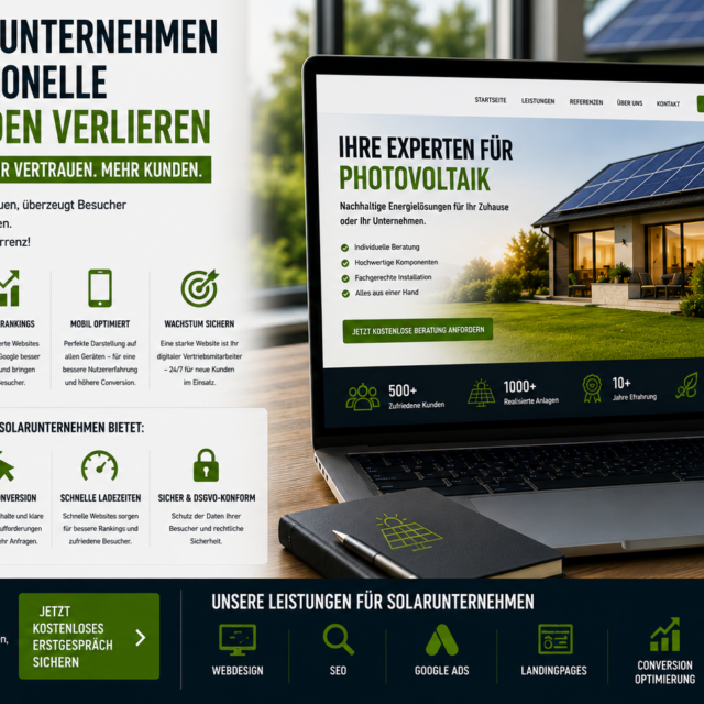 Professionelle Website Solarunternehmen und Website Solarunternehmen. Mehr Vertrauen, Leads, SEO, Conversion und neue Kunden gewinnen.