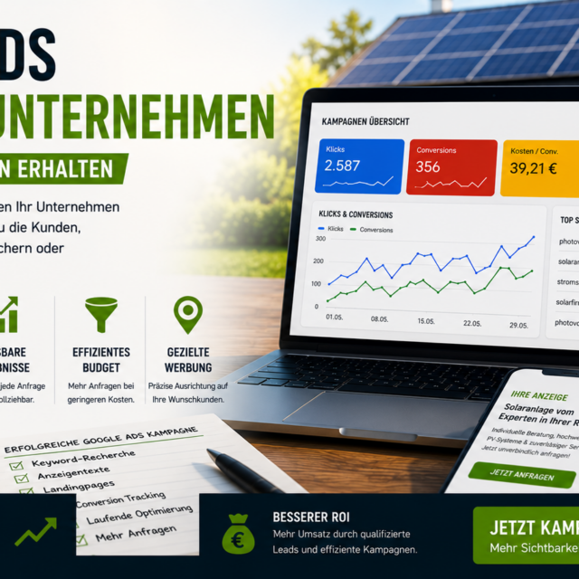 Google Ads für Solarunternehmen & Google Ads Solarunternehmen. Google Werbung Solarunternehmen, PPC Solarunternehmen, SEA Solarunternehmen, Photovoltaik Werbung
