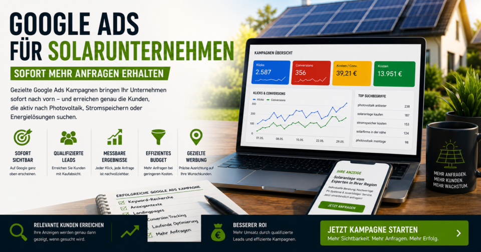 Google Ads für Solarunternehmen & Google Ads Solarunternehmen. Google Werbung Solarunternehmen, PPC Solarunternehmen, SEA Solarunternehmen, Photovoltaik Werbung - Brand Born Website SEO SMM Digital Marketing Google Ads für Solarunternehmen & Google Ads Solarunternehmen. Google Werbung Solarunternehmen, PPC Solarunternehmen, SEA Solarunternehmen, Photovoltaik Werbung