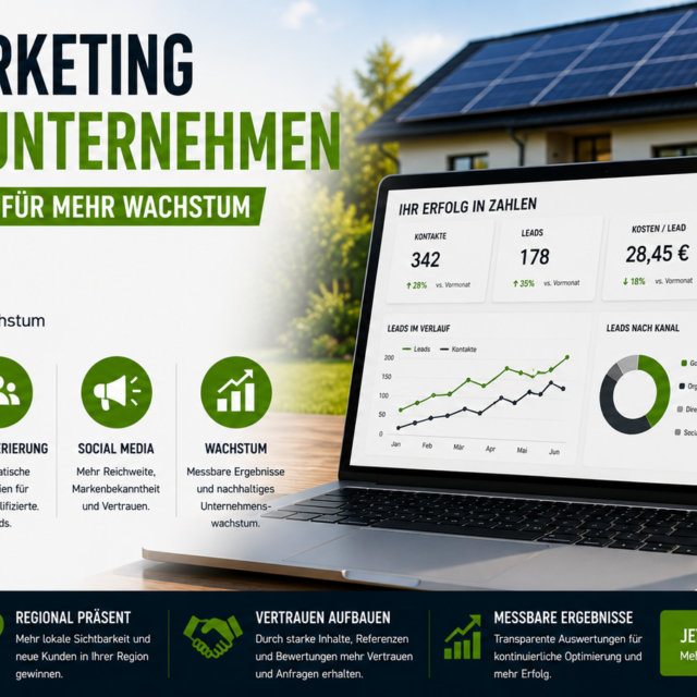 Online Marketing Solarunternehmen und Marketing für Solarunternehmen. SEO, Google Ads, Leads, Sichtbarkeit und nachhaltiges Wachstum.