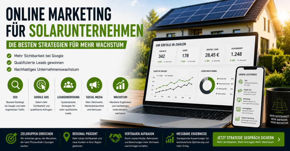 Online Marketing Solarunternehmen und Marketing für Solarunternehmen. SEO, Google Ads, Leads, Sichtbarkeit und nachhaltiges Wachstum. - Brand Born Website SEO SMM Digital Marketing Online Marketing Solarunternehmen und Marketing für Solarunternehmen. SEO, Google Ads, Leads, Sichtbarkeit und nachhaltiges Wachstum.