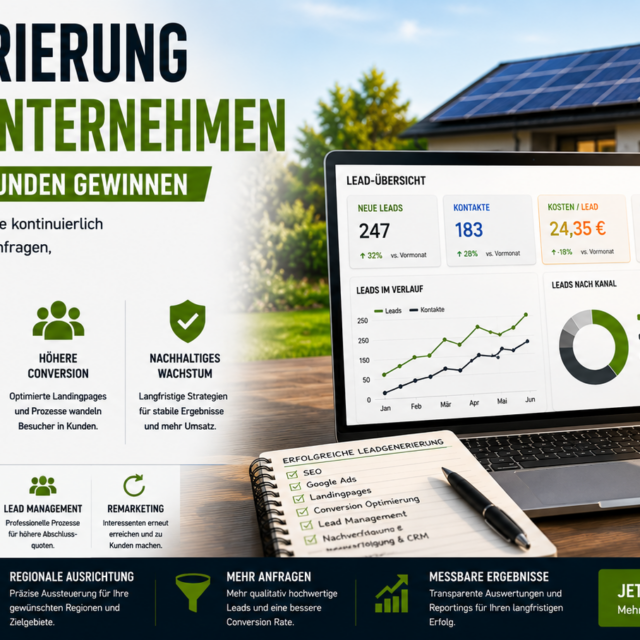 Leadgenerierung Solarunternehmen, Leads für Solarunternehmen, Kunden gewinnen Solarunternehmen, Lead Management Solarunternehmen, Photovoltaik Leads