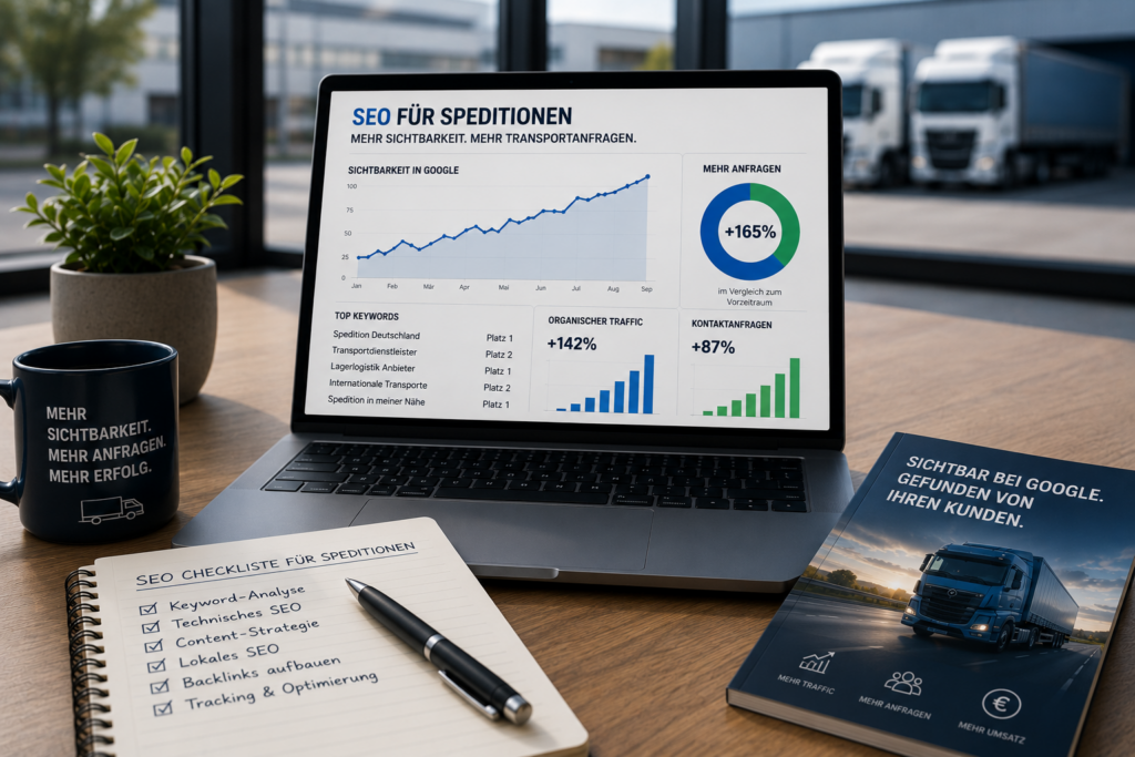 SEO für Speditionen, SEO Logistikunternehmen, Suchmaschinenoptimierung Spedition, Google Ranking Spedition, Website für Spedition, SMM Spedition