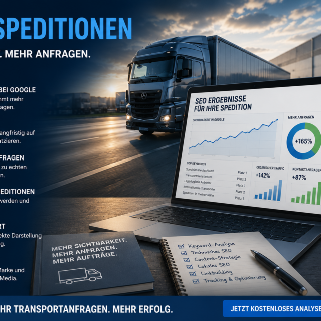 SEO für Speditionen, SEO Logistikunternehmen, Suchmaschinenoptimierung Spedition, Google Ranking Spedition, Website für Spedition, SMM Spedition
