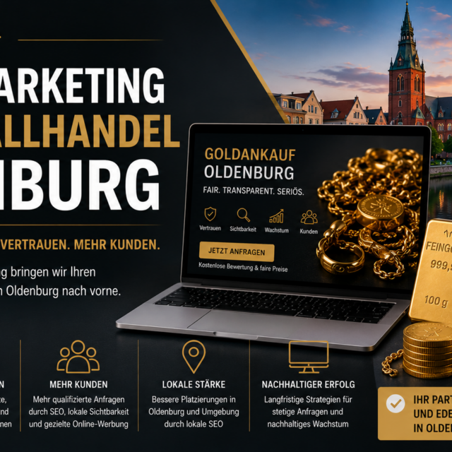 Online Marketing Edelmetallhandel Oldenburg: Mehr Sichtbarkeit, mehr Vertrauen und mehr Kunden für Goldankauf und Edelmetallhandel durch Website, SEO und lokale Strategien.
